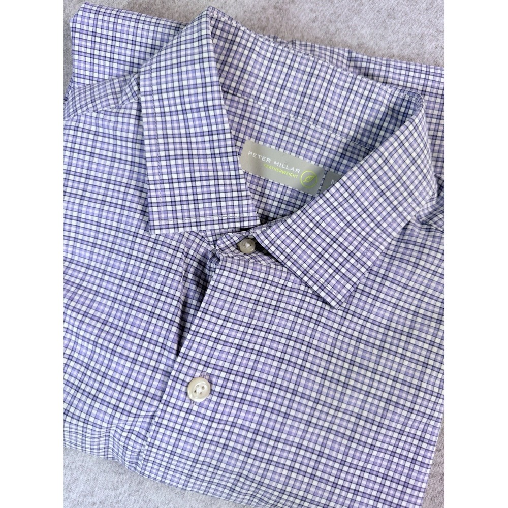Peter Millar‎ Featherweight Golf Polo Shirt Men Medium Purple Check Golf Preppy